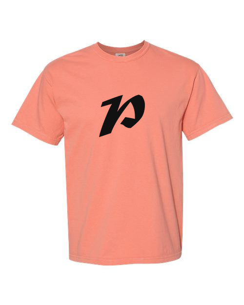 Alphabet P T-Shirt 9 inch calligraphy Black ink, Terracotta