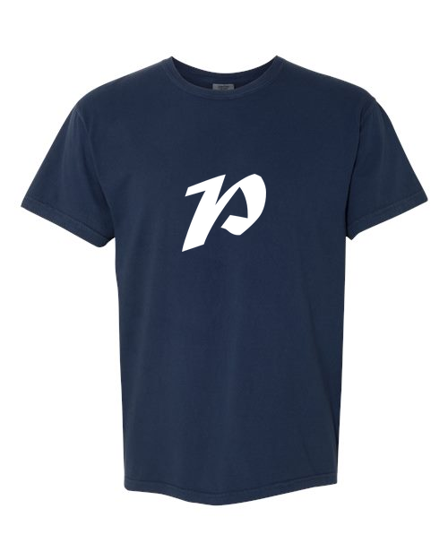 Alphabet P T-Shirt 9 inch calligraphy White ink, True Navy