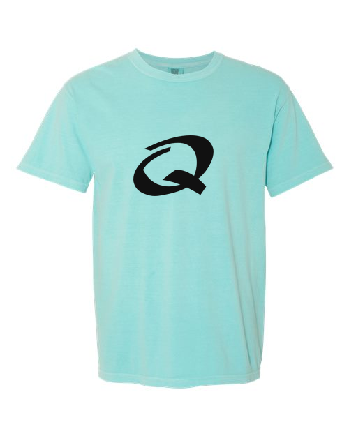 Alphabet Q T-Shirt 9 inch calligraphy Black ink, Chalky Mint
