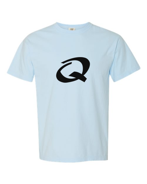 Alphabet Q T-Shirt 9 inch calligraphy Black ink, Chambray