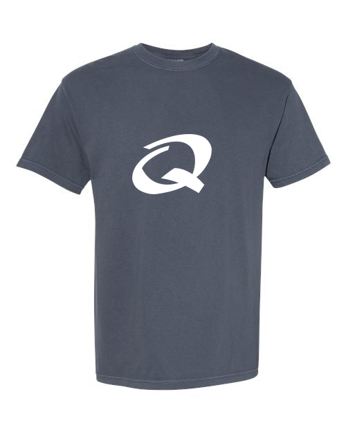 Alphabet Q T-Shirt 9 inch calligraphy White ink, Denim