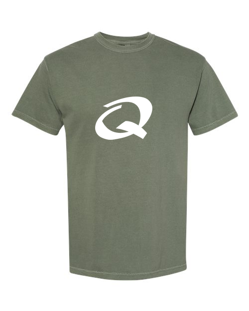 Alphabet Q T-Shirt 9 inch calligraphy White ink, Moss