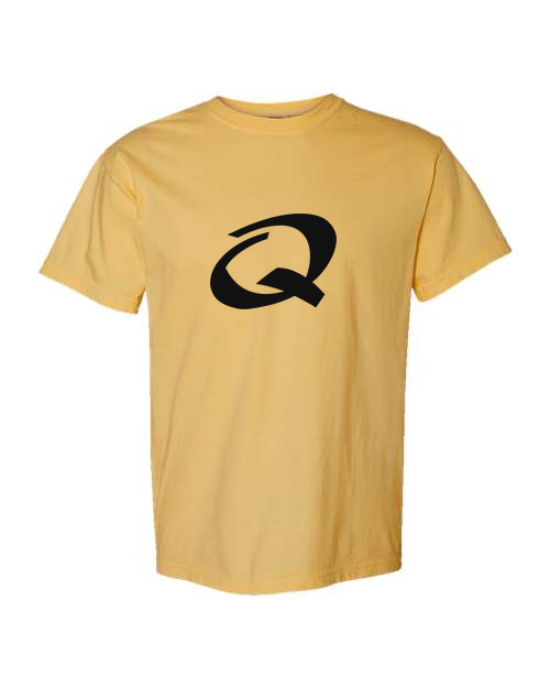 Alphabet Q T-Shirt 9 inch calligraphy Black ink, Mustard