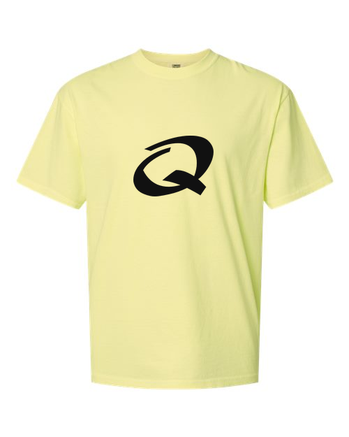 Alphabet Q T-Shirt 9 inch calligraphy Black ink, Neon Lemon
