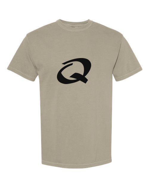 Alphabet Q T-Shirt 9 inch calligraphy Black ink, Sandstone