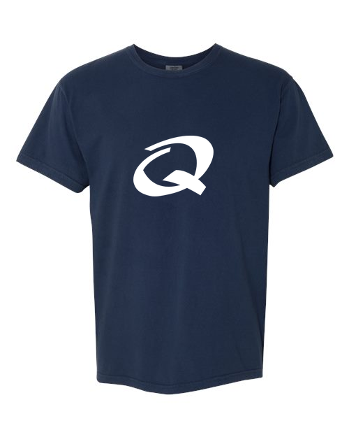 Alphabet Q T-Shirt 9 inch calligraphy White ink, True Navy