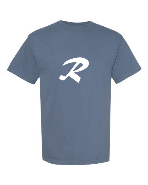 Alphabet R T-Shirt 9 inch calligraphy White ink, Blue Jean