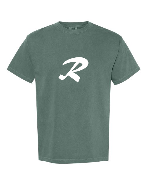 Alphabet R T-Shirt 9 inch calligraphy White ink, Blue Spruce