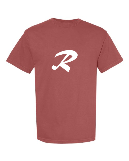 Alphabet R T-Shirt 9 inch calligraphy White ink, Brick