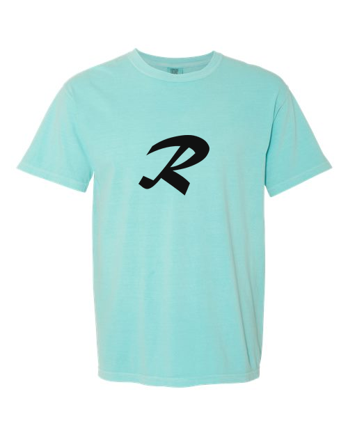 Alphabet R T-Shirt 9 inch calligraphy Black ink, Chalky Mint