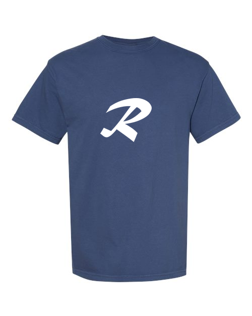 Alphabet R T-Shirt 9 inch calligraphy White ink, China Blue