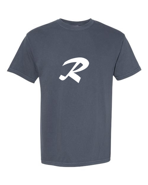 Alphabet R T-Shirt 9 inch calligraphy White ink, Denim