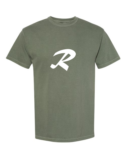 Alphabet R T-Shirt 9 inch calligraphy White ink, Moss