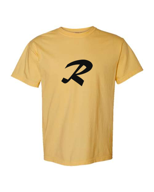 Alphabet R T-Shirt 9 inch calligraphy Black ink, Mustard