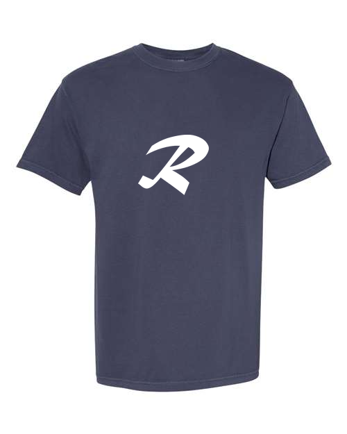 Alphabet R T-Shirt 9 inch calligraphy White ink, Navy