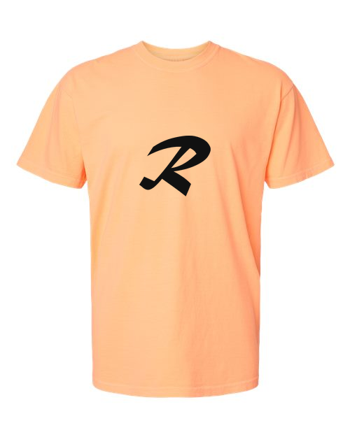 Alphabet R T-Shirt 9 inch calligraphy Black ink, Neon Cantaloupe