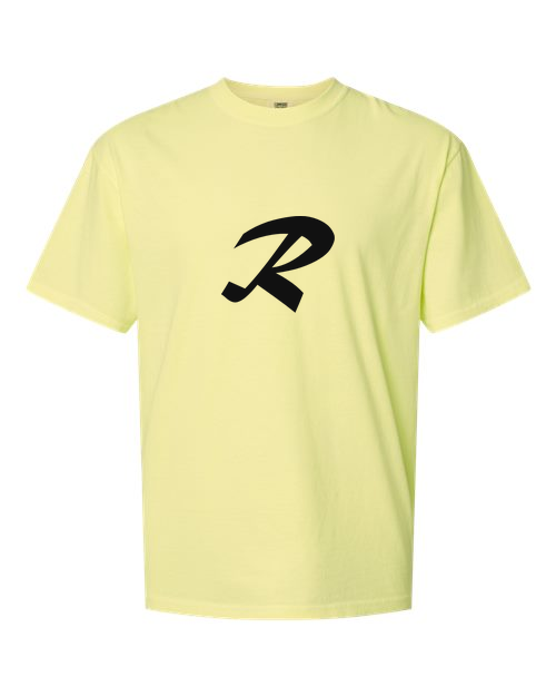 Alphabet R T-Shirt 9 inch calligraphy Black ink, Neon Lemon