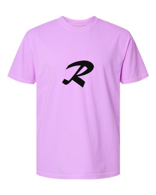 Alphabet R T-Shirt 9 inch calligraphy Black ink, Neon Violet