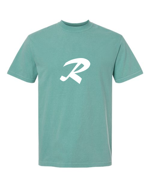 Alphabet R T-Shirt 9 inch calligraphy White ink, Seafoam