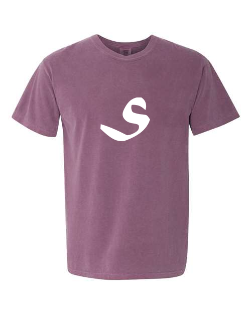 Alphabet S T-Shirt 9 inch calligraphy White ink, Berry