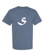 Alphabet S T-Shirt 9 inch calligraphy White ink, Blue Jean