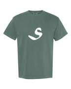 Alphabet S T-Shirt 9 inch calligraphy White ink, Blue Spruce