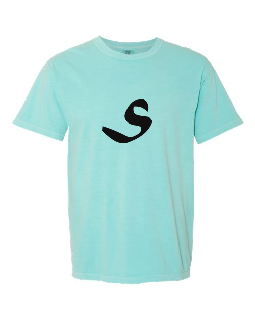 Alphabet S T-Shirt 9 inch calligraphy Black ink, Chalky Mint