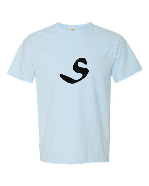Alphabet S T-Shirt 9 inch calligraphy Black ink, Chambray
