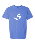 Alphabet S T-Shirt 9 inch calligraphy White ink, Flo Blue