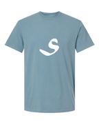 Alphabet S T-Shirt 9 inch calligraphy White ink, Ice Blue