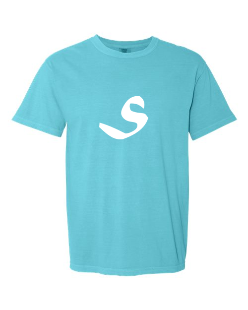 Alphabet S T-Shirt 9 inch calligraphy White ink, Lagoon