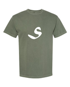 Alphabet S T-Shirt 9 inch calligraphy White ink, Moss