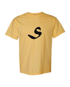 Alphabet S T-Shirt 9 inch calligraphy Black ink, Mustard