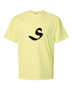 Alphabet S T-Shirt 9 inch calligraphy Black ink, Neon Lemon