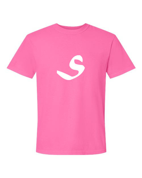 Alphabet S T-Shirt 9 inch calligraphy White ink, Neon Pink