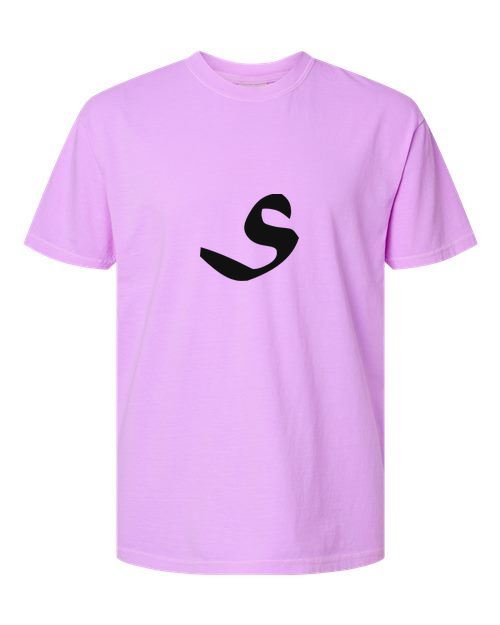 Alphabet S T-Shirt 9 inch calligraphy Black ink, Neon Violet
