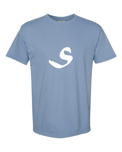 Alphabet S T-Shirt 9 inch calligraphy White ink, Washed Denim