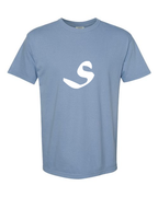 Alphabet S T-Shirt 9 inch calligraphy White ink, Washed Denim