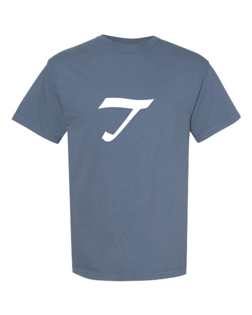Alphabet T T-Shirt 9 inch calligraphy White ink, Blue Jean