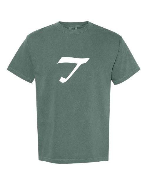 Alphabet T T-Shirt 9 inch calligraphy White ink, Blue Spruce