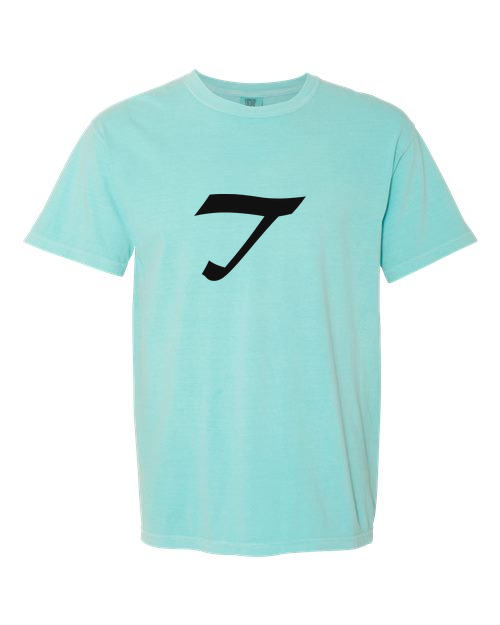 Alphabet T T-Shirt 9 inch calligraphy Black ink, Chalky Mint