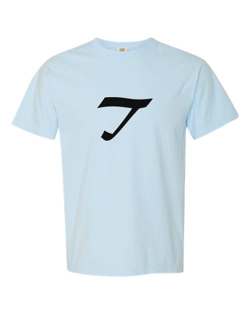 Alphabet T T-Shirt 9 inch calligraphy Black ink, Chambray