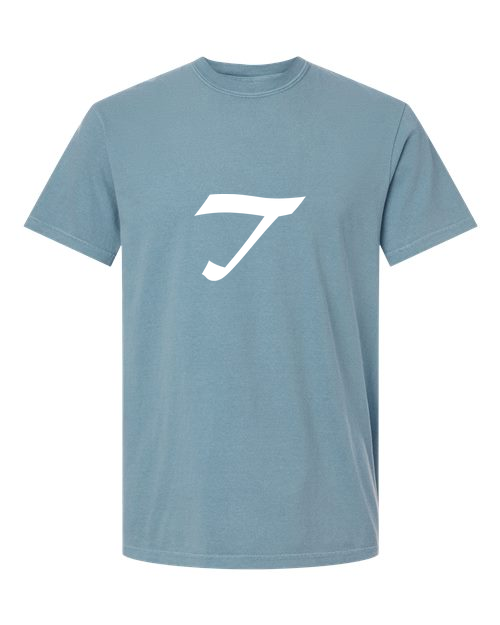 Alphabet T T-Shirt 9 inch calligraphy White ink, Ice Blue