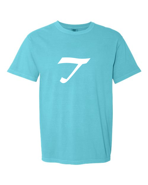 Alphabet T T-Shirt 9 inch calligraphy White ink, Lagoon