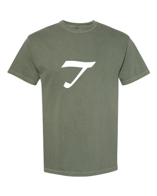 Alphabet T T-Shirt 9 inch calligraphy White ink, Moss