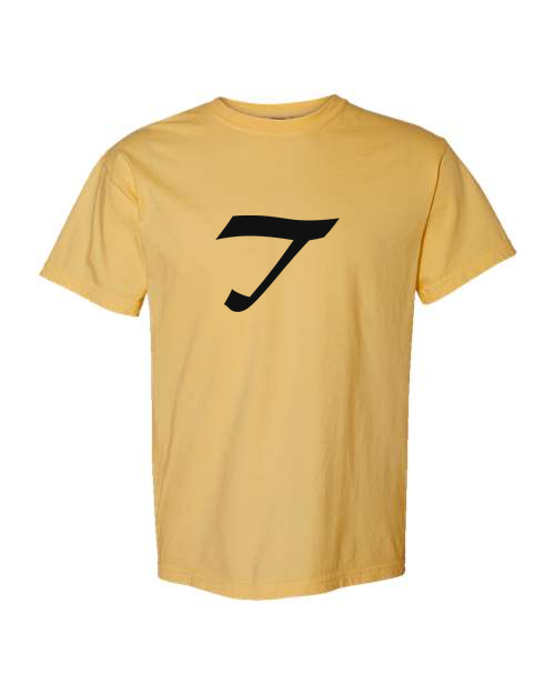 Alphabet T T-Shirt 9 inch calligraphy Black ink, Mustard