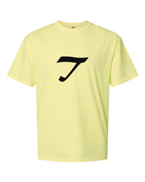 Alphabet T T-Shirt 9 inch calligraphy Black ink, Neon Lemon