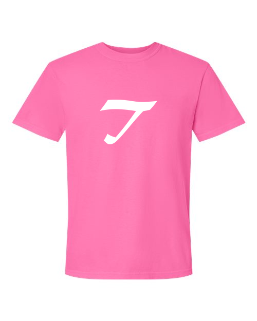 Alphabet T T-Shirt 9 inch calligraphy White ink, Neon Pink