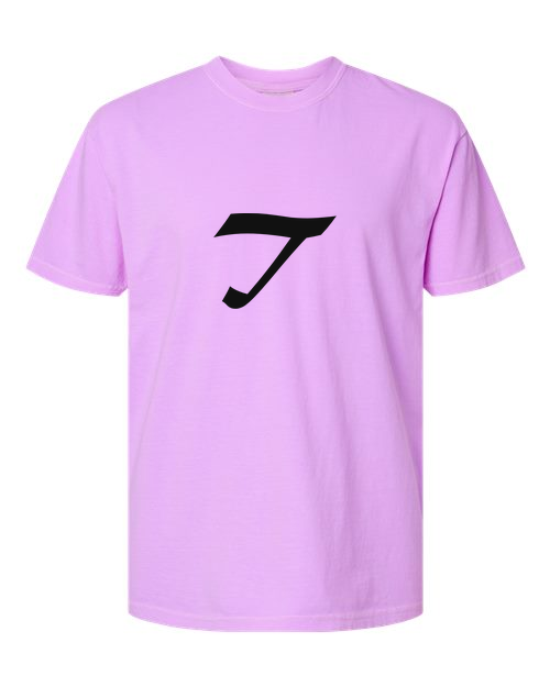 Alphabet T T-Shirt 9 inch calligraphy Black ink, Neon Violet