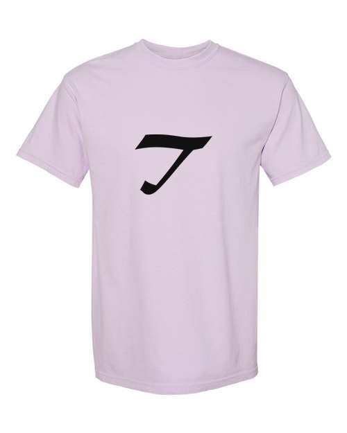 Alphabet T T-Shirt 9 inch calligraphy Black ink, Orchid